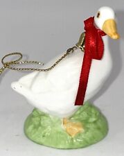 VTG Enesco Goose Duck Swan in Red Ribbon Bell White Bone China Figurine 1980s picture