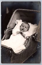 Postcard RPPC Baby Boy Billy Infant Wicker Stroller 6M Old Antique Stroller picture