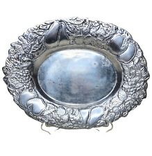 Vintage 90s Pewter Tray With Embossed Fruit 14.25