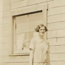 Vintage Snapshot Photo Flapper Woman Wearing Glasses Person Looking Out Window picture