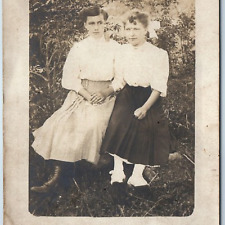 c1900s UDB Cute Young Ladies RPPC Outdoor Friends Ugly Lazy Eyes Real Photo A213 picture