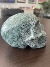US SELLER Hand carved Moss Agate crystal quartz skull detail 3.75LX2.625Wx2.625H picture