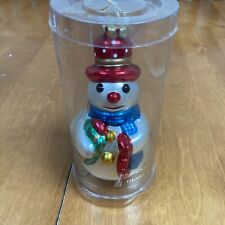 Vtg. Commodore Hand Painted Glass Snowman Ornament, 6” Tall picture