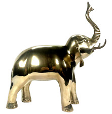 Vintage Brass Trumpeting Elephant Statue Sculpture Large 13.5” Lucky Decor Korea picture