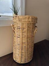 Vintage Round Wicker Basket With Lid MCM 18” Tall Boho Modern 1960 picture