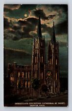 Denver CO-Colorado, Immaculate Conception Cathedral By Night, Vintage Postcard picture