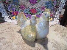 Cute Herend Hen 2 Chicks Chicken 24K Gold Rare HUNGARY Butterscotch Fishnet 5” picture