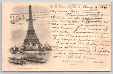 Paris France Eiffel Tower Grand Hotel TIED TO New York City NY 1899 UDB Postcard picture
