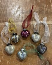Set 6 Mini Mercury Glass Kugel Vintage Style Heart Ornaments Purple Valentines picture