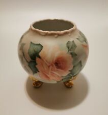 Calhoun Vase 1991 with Three Feet,  White Roses, round small pink flower floral picture
