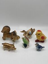 Vintage Ceramic Animal Bird Mini Figurines Lot Of 6 Squirrel Duck Pig Farmhouse picture