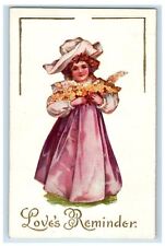 1908 Beautiful Little Girl Dress Big Hat Flowers Love's Reminder Posted Postcard picture
