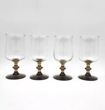 Vintage Libby Tulip Wine Glasses Goblets Brown Wafer Stem Set of 4 picture