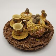 Vtg Miniature Robins Nest Resin Tea Set w tray  - 10 Piece Set Gift Woodland  picture