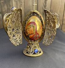 Vintage RUSSIAN Traditional Silver-Gilt Copper Alloy Religious Easter Egg Dome picture