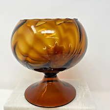 Vintage EMPOLI Italian  Amber Swirled Optic Glass Pedestal Bowl 7.5