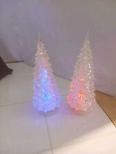 Vintage Pair Lucite Glowing Christmas Trees 8 Inch Tall  picture