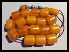 ANTIQUE 107 Grs YELLOW AMBER BAKELITE  MISCKY VEINED MARBLED PRAYER17+1 BEADS picture