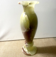VTG Italian Hand-Carved Natural Onyx Vase, 12 in marbled stone, HEAVY 2.5 pounds picture