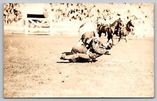 Postcard RPPC 1930's Rodeo Cowboy Steer Wrestling Jack Kerscher Bulldogging A18 picture