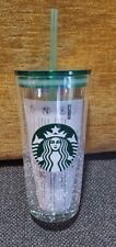 Starbucks Holiday 2020 Snowy Snowflakes Green Glass Tumbler 18oz Snow Flakes NEW picture