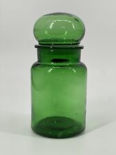 Vintage Green Glass Apothecary Milk Jar Bubble Top Lid Made In Taiwan 9” 70s MCM picture