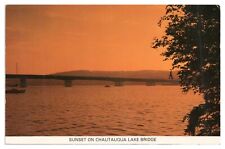 Vintage Chautauqua Lake Bridge at Sunset Postcard New York Unused Chrome picture