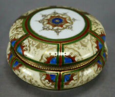 Nippon Hand Painted Gold Beaded Medallion Green Red & Blue Trinket Box C.1911-21 picture