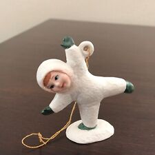Vintage German Bisque Snowbabies Christmas Ornament Figurine with Green Mittens picture