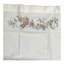 Pair Vintage Standard Pillowcases Cross Stitched Flowers 30” X 20”  Cottagecore picture