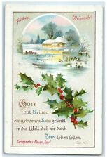 1923 Christmas House Winter Scene Holly Berries Lowell Wisconsin WI Postcard picture