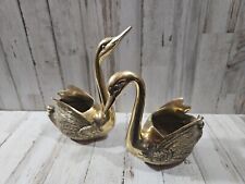 Pair of Vintage Brass Swans Planters Made In Korea picture