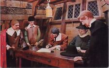 Plymouth MA~Wax Figure Pilgrims Signing Mayflower Compact~Vintage Postcard picture