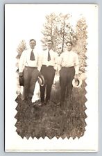 RPPC Handsome Young Men Flat End Ties Holding Hats FASHION ANTIQUE Postcard picture