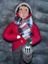 Byers Choice Carolers Young Victorian Boy With Red Coat And Holding Lantern 1991 picture