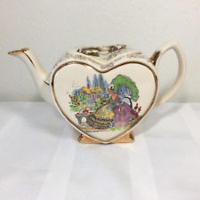 Vintage Teapot Heart Key Lingard Webster Tunstall England Gold Accents picture