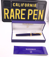 WATERMAN L'Etalon Fountain Pen Blue & Gold 18K Med nib Near Mint Boxed picture