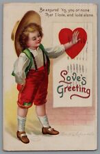 Valentine a/s Clapsaddle Boy heart Love's Greeting c. 1911 posted A32 picture