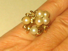 Vtg Hand Made Solid 14K 6 mm Cultured Pearls (6) Cluster Ring 7.7g Sz 7.25 picture