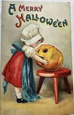 Vintage 1909 Ellen Clapsaddle Girl, With Pumpkin (A Merry Halloween) picture