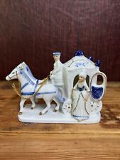 Gzhel Blue White Porcelain Victorian Figurines with Horse & Carriage Vintage picture