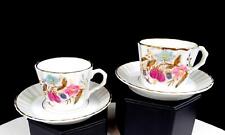 ENGLISH PORCELAIN TWO PINK BLUE FLORAL RIBBED 2