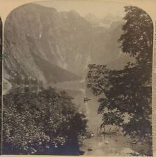 c1890 BAVARIAN ALPS GERMANY OBERSEE CANOE LAKE JF JARVIS STEREOVIEW 21-31 picture
