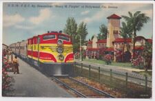 Hollywood FL Florida East Coast Railway Streamliner Train Henry Flagler Linen picture