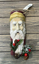 Vintage Santa’s Workbench Santa With Greenery Ornament 7.5” picture