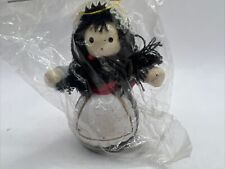 HAND PAINTED WOODEN CHRISTMAS ORNAMENT MAIDEN GIRL BLACK HAIR 2.5