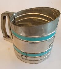Rare Foley Sift-Shine triple Screen Metal Flour Sifter w/ Blue Turquoise band.  picture