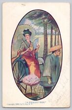 Postcard Woman in a rickshaw Romance Courting c 1908 picture