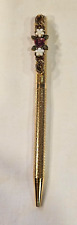 Vintage Gold Tone Pen with enameled flower clip 1928 Brand ball point twist open picture