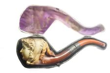 QUALITY ANTIQUE MEERSCHAUM / AMBER CHARACTER PIPE MAIDEN c1890 BOXED picture
